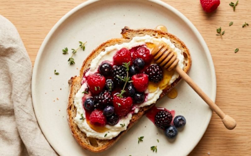 Honeyed Ricotta Toast with Stewed Berries